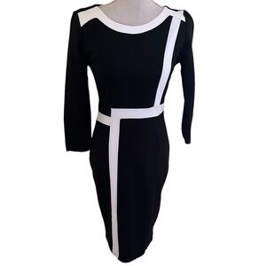 Woosea Black/White Colorblock 3/4 Sleeve Bodycon Sheath Dress S